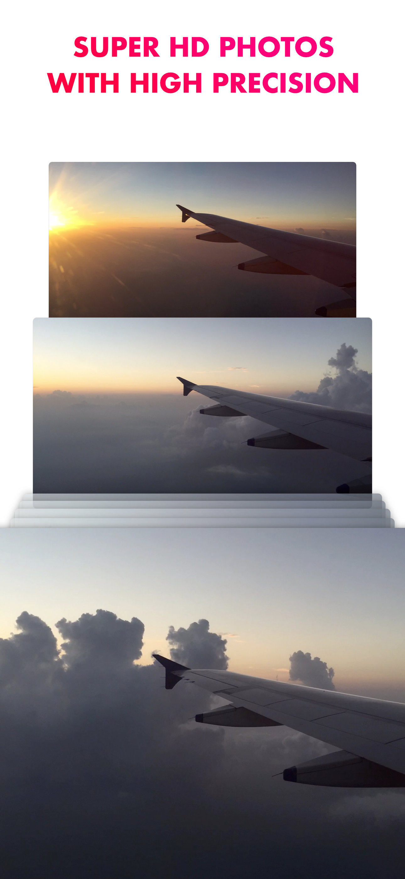 High-resolution photos of an aircraft wing at sunset extracted from video with Stills